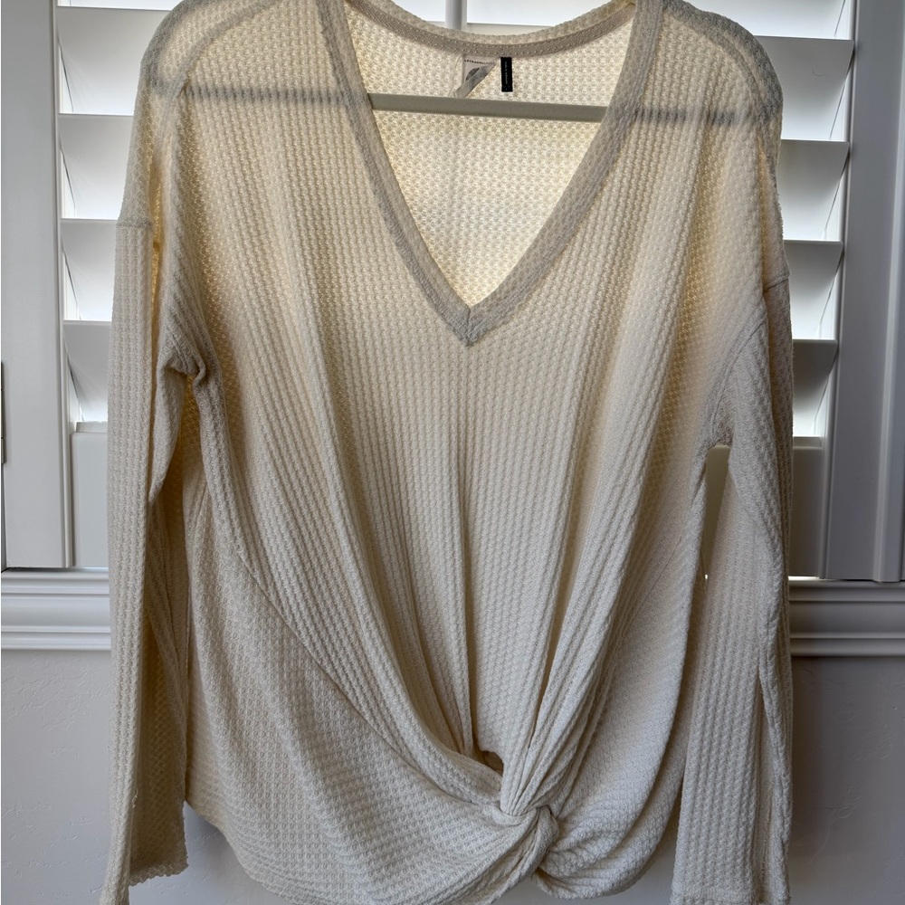 Akemi + Kin Anthropologie Knotted Waffle Knit Top Ivory Size L